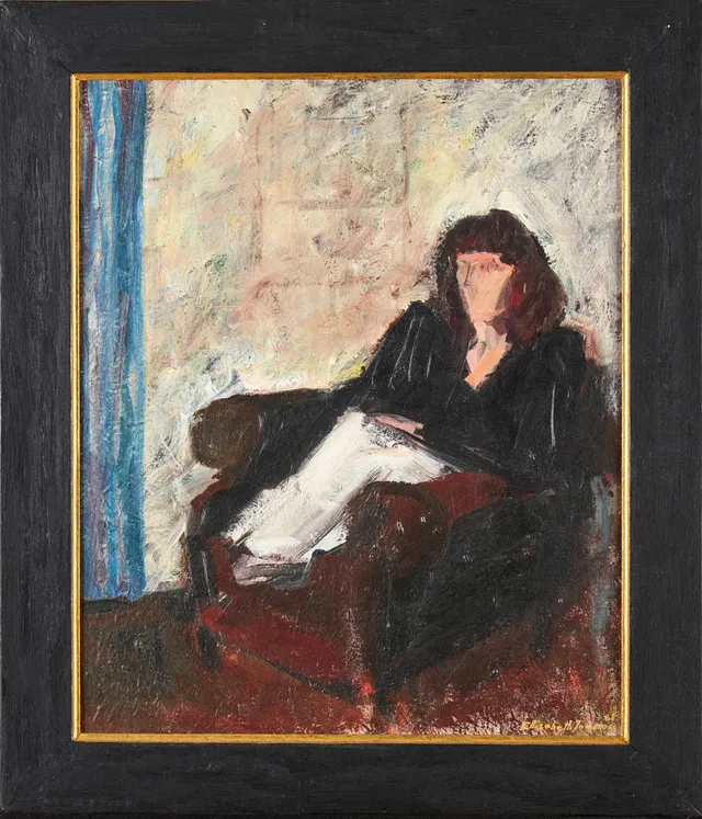 ELISABETH JANSSON (född 1951), ”Det blå draperiet”, signerad och daterad Elisabeth Jansson -81, olja på pannå.