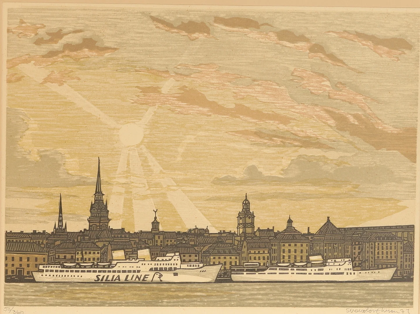 SVENOLOV EHRÉN. Färglitografi, Stockholmsmotiv, signerad och numrerad. — Engravings & Prints — RA Auktionsverket Norrköping