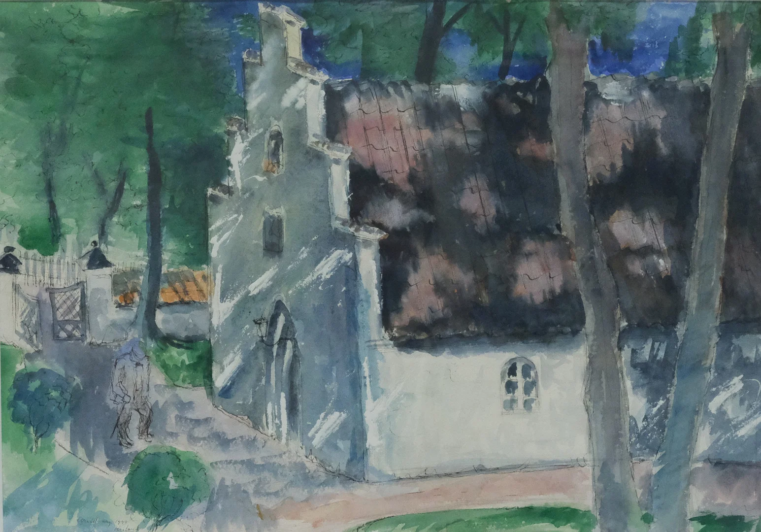 GÖSTA KRILAND. BLANDTEKNIK. MOTIV FRÅN ARILD, 1945. — Paintings — Björnssons Auktionskammare