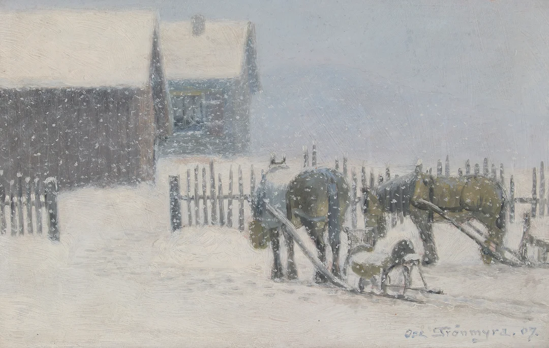 Grønmyra, Oscar — Hestene hviler, 1907 — Kunst/Maleri — Blomqvist