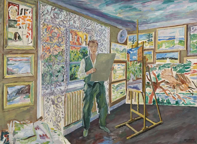 KARL DAHLQVIST. Oljemålning på pannå. Motiv från Ateljén. Signerad och daterad 1938.
