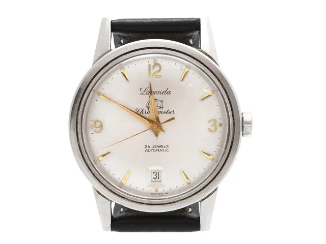 LAGONDA, Chronometer, herrur, 35 mm, Cal ETA 2472, Verk nr. 2017, stål, automatisk, plexiglas (skadat), datum, skadad urtavla, läderband, ca 1965.