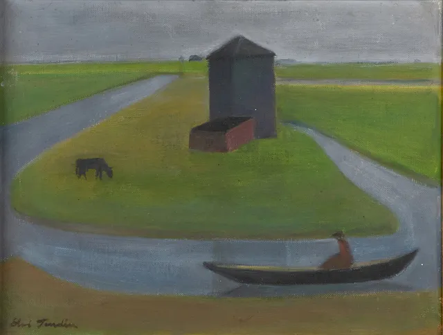 ELVI TONDÉN (Stockholm, 1886 i Stockholm-1971), Flodbåt, signerad, olja på duk på pannå.