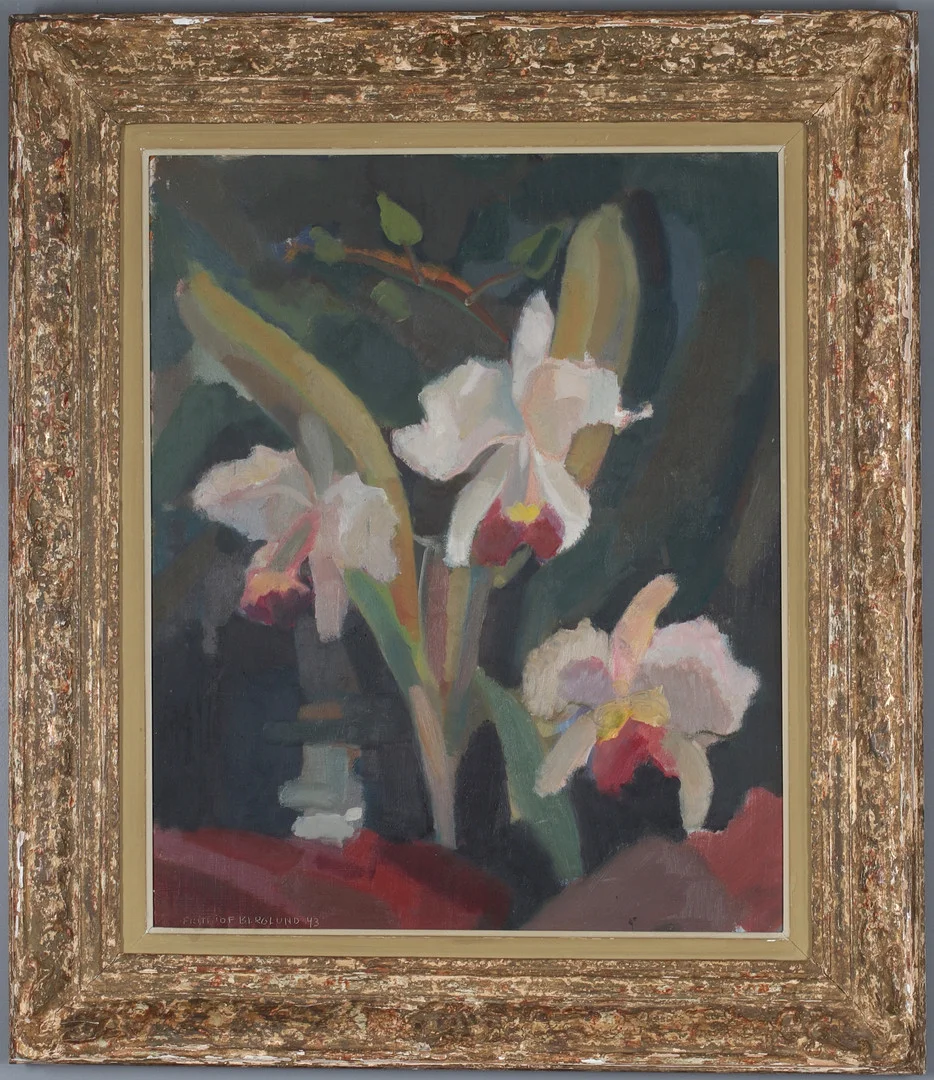 FRITHIOF BERGLUND. Blomsterstilleben, olja på pannå, signerad och daterad -43. — Paintings — Stadsauktion Sundsvall
