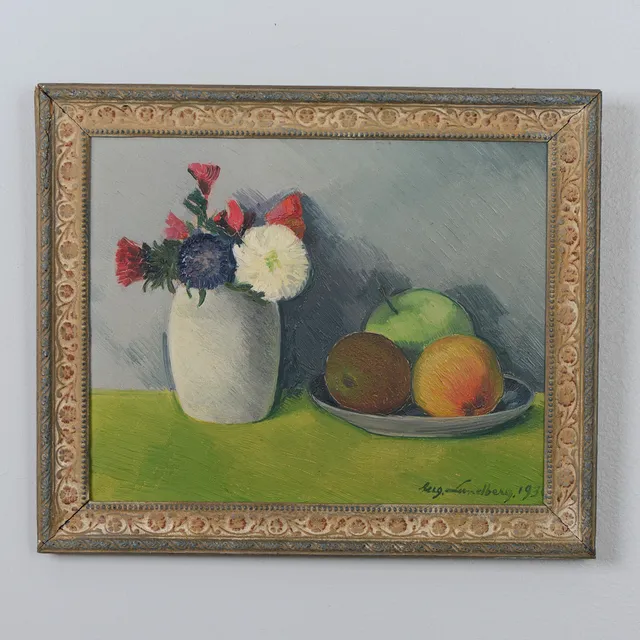 AUGUST LUNDBERG. Stilleben, olja på pannå, signerad, daterad 1936.