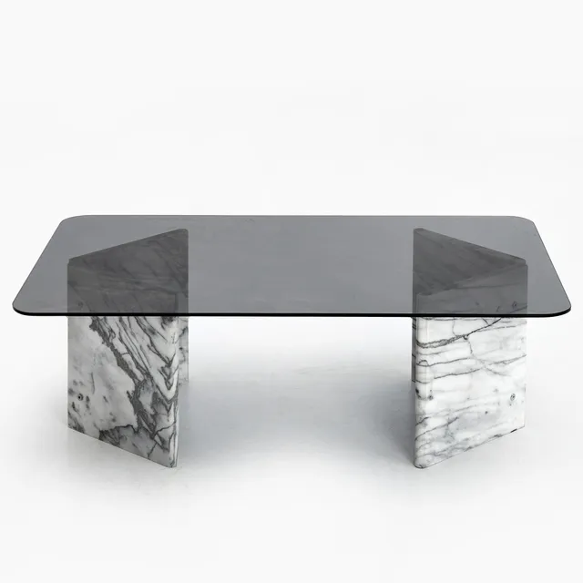 SOFFBORD, underrede i marmor med röktonad glasskiva, 1970/80-tal.
