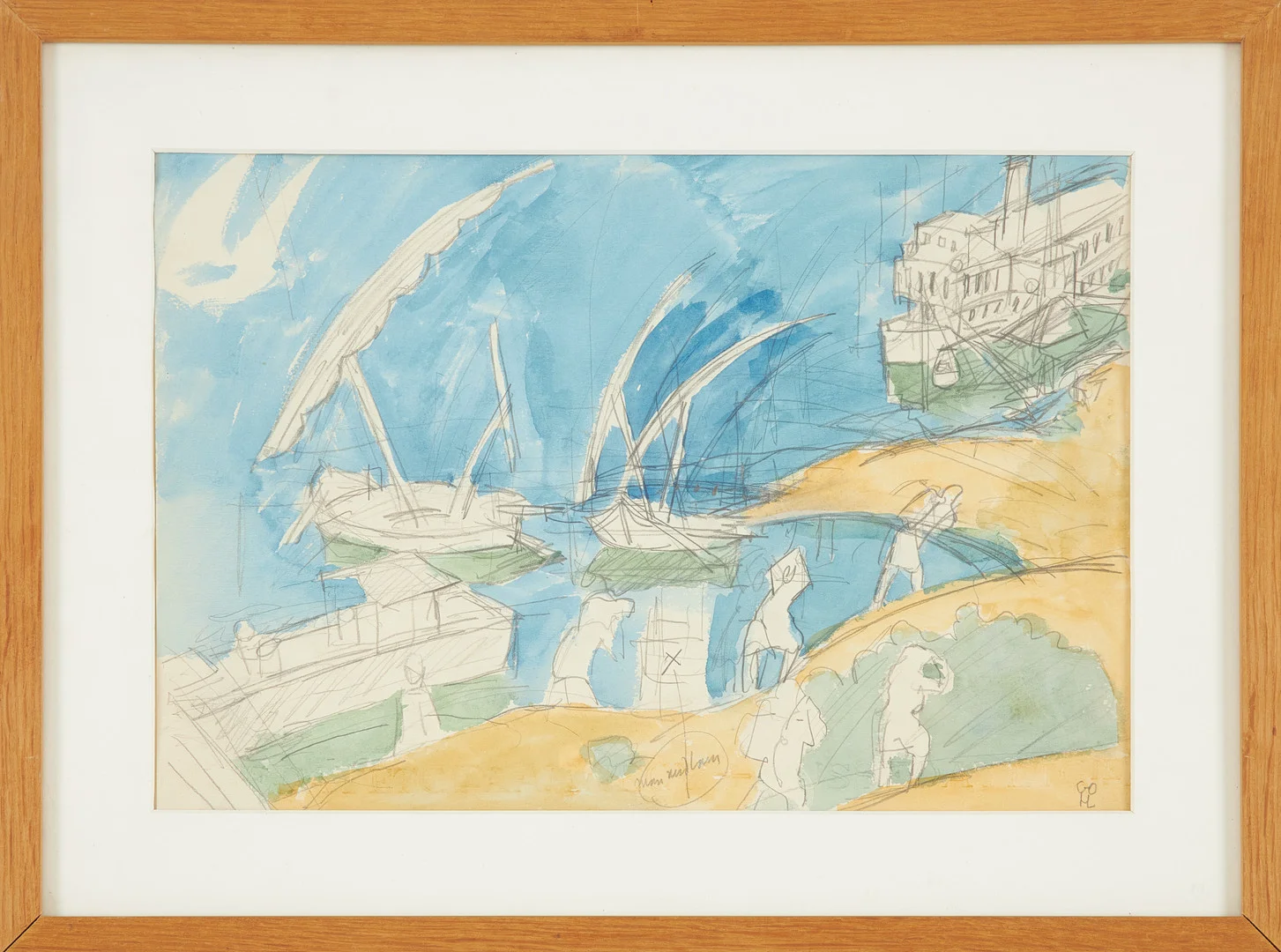 HILDING LINNQVIST. Hamnmotiv, akvarell, monogramsignerad. — Drawings — Stockholms Auktionsverk Sickla