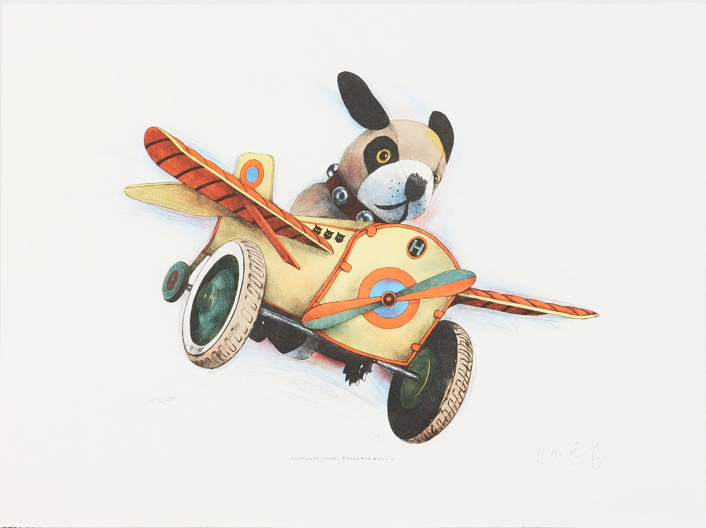 LASSE ÅBERG. "Flygande hund", färglitografi, signerad och numrerad 842/2000. — Engravings & Prints — Stockholms Auktionsverk Magasin 5