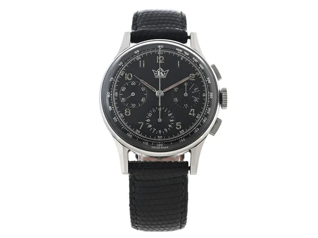 KRONOMETER STOCKHOLM, "Breitling, Premier", Cal Venus 178, Serie nr. 653038, Ref nr. 734 (Breitling Premier), Boett nr. 734, kronograf, herrur, 37 mm, stål (Staybrite), manuell, plexiglas, ej signerat urverk, gravyr (Tre Kronor 30), läderband, ca 1950.