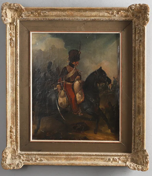 ATTRIBUTED TO LOUIS TOUSSAINT (1826-1879). 'OFFICER 2IEME HUSSARDS [sic] AU CHEVAL'.