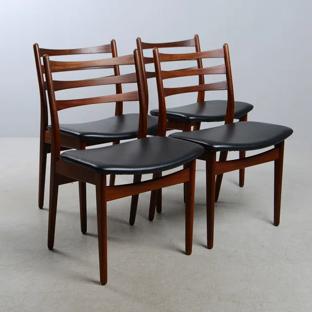 STOLAR, 4 st, teak och konstläder, Danmark, 1960-tal.