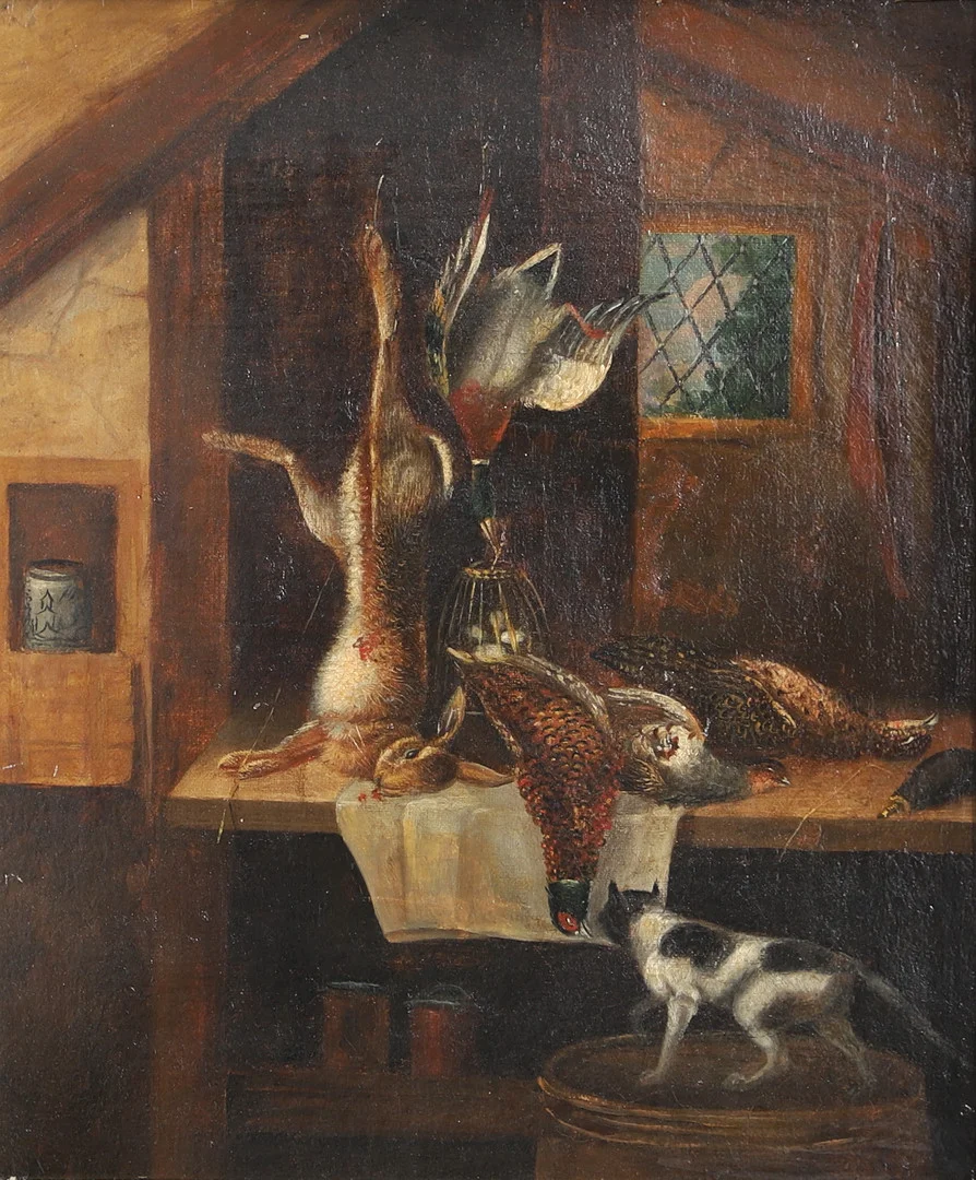 ATTRIBUTED TO BENJAMIN BLAKE (FL 1757-1830). LARDER SCENE DEAD GAME, A CAT IN THE FOREGROUND. — Paintings — Lawrences Auctioneers