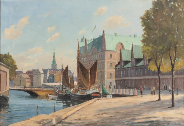 Einar Gross. View of the Stock Exchange and Our Savior's Church. Oil on canvas.