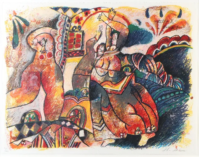 THEO TOBIASSE. Litografi, 10/200. Komposition med figurer. Signerad.