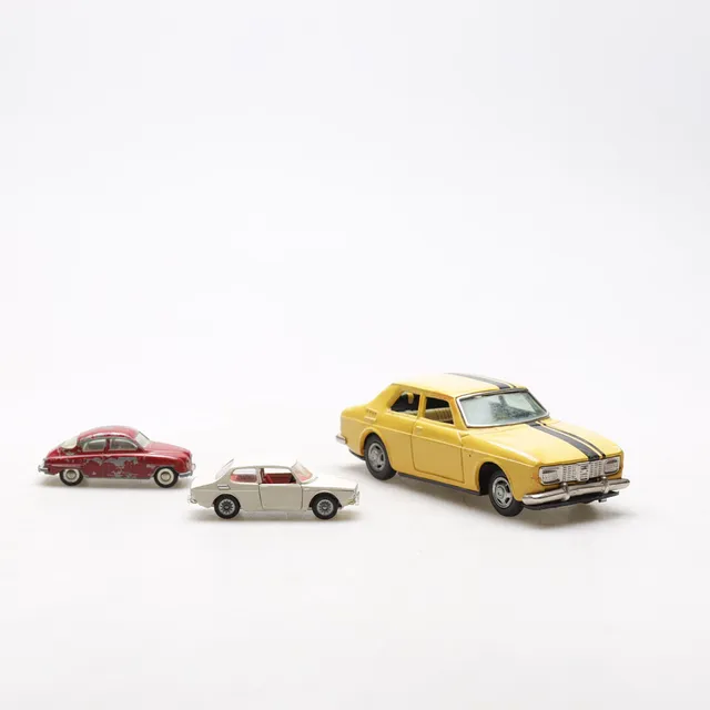 MODELLBILAR, 3 st, SAAB 99 & 96, Tekno och Bandai, Danmark och Japan.