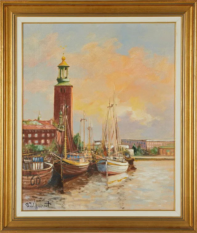 BERTIL WIDBRANDT. Stockholmsmotiv stadshuset och slottet, signerad.
