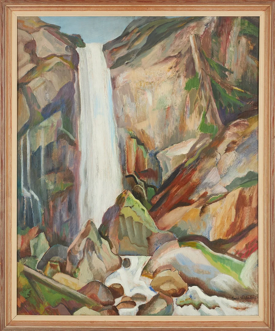 ERNST SÖDERBERG (1889-1967). Sångbäcksfallet Jämtland, olja på pannå, signerad och daterad á tergo 1922. — Paintings — Stockholms Auktionsverk Sickla