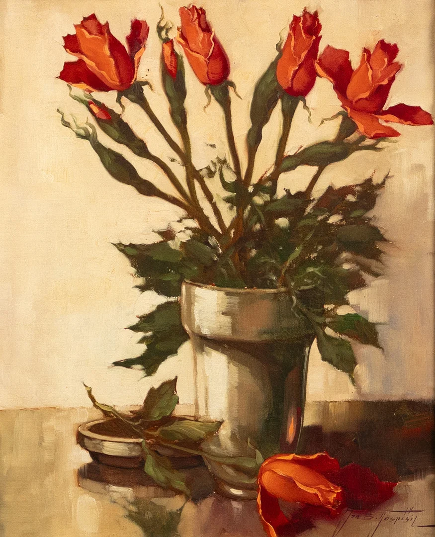 JAN BOHUMIL POSPISIL. Olja på duk, blomsterstilleben, signerad. — Paintings — Karljohan Auktioner