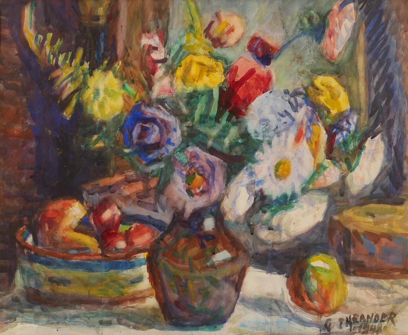 GUNNAR THEANDER. Stilleben, akvarell, signerad G. Theander 1948. — Paintings — Auktionsfirma Kenneth Svensson i Kalmar