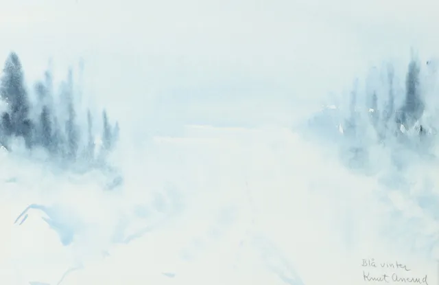 KNUT ANERUD. "Blå vinter", akvarell, signerad -78.