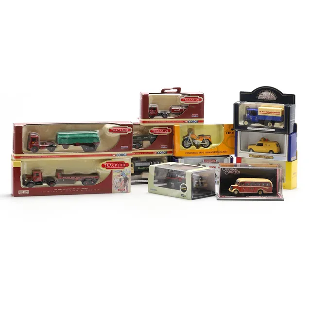 MODELLBILAR, 12 st, brittiska modeller, bl a Corgi, Trackside och Oxford Commercials.