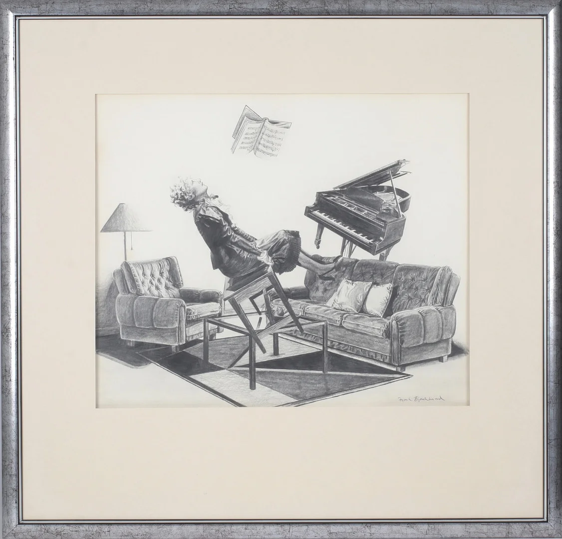 FRANK BJÖRKLUND. "Konsten att spela flygel", blyerts på papper, signerad. — Drawings — Stadsauktion Sundsvall