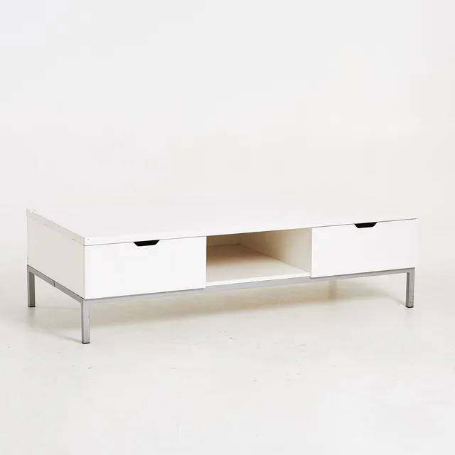SIDEBOARD, vitlackerad mdf på lackerad metallställning, 2 lådor, specialritat för kontor av Anders Runerheim.
