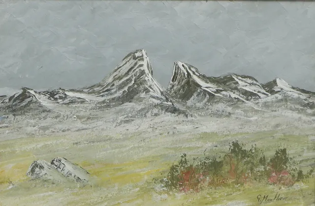 GUNNAR MUNTHER. Blandteknik, Alptoppar, signerad, 1900-talets mitt.