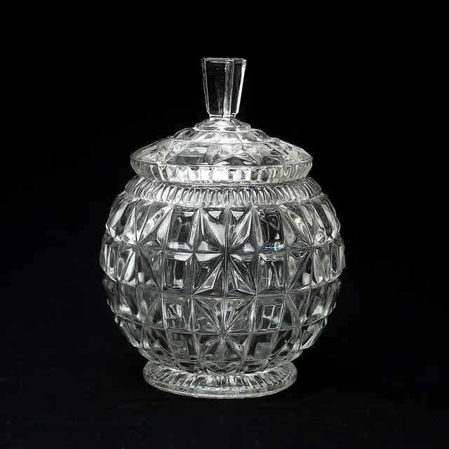 BONBONJÄR, pressat glas, 1900-tal.
