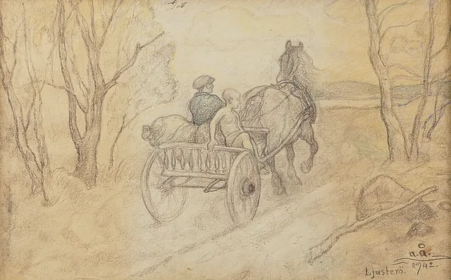 ACKE ÅSLUND. Blandteknik, monogramsignerad, daterad 1942, "Ljusterö".