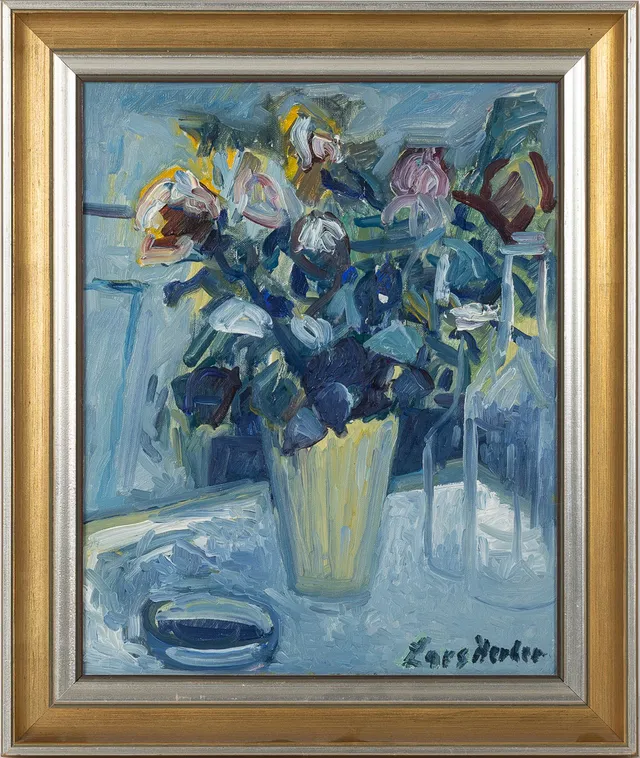 LARS HERDER. Blomsterstilleben, olja på duk.