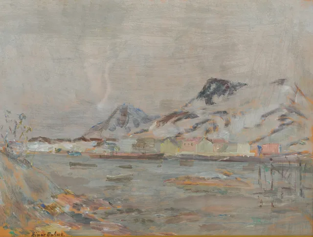 EINAR PALME. Utsikt över bergen, olja på pannå, signerad.