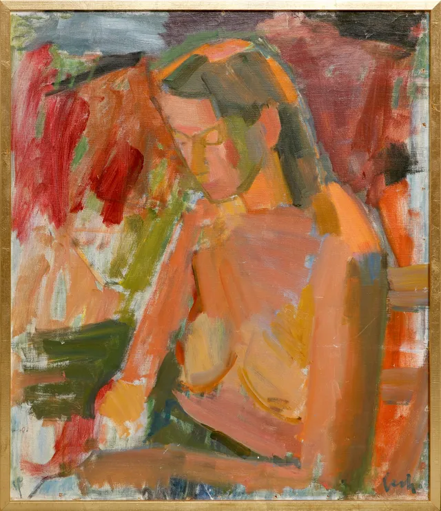 GERHARD LUNDBERG. Sittande modell. Olja på duk, signerad. Utförd 1958.