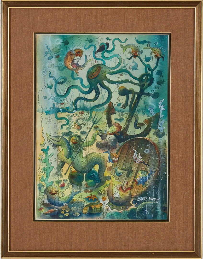 JOHN HAAVS JOHNSON (1915-1968). Havsdjup, akvarell på papper, signerad och daterad 46. — Paintings — Stockholms Auktionsverk Magasin 5