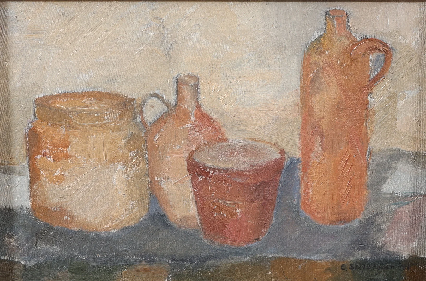 OIDENTIFIERAD KONSTNÄR. Stilleben, olja på duk, signerad E Sixtensson och daterad -61. — Paintings — Växjö Auktionskammare