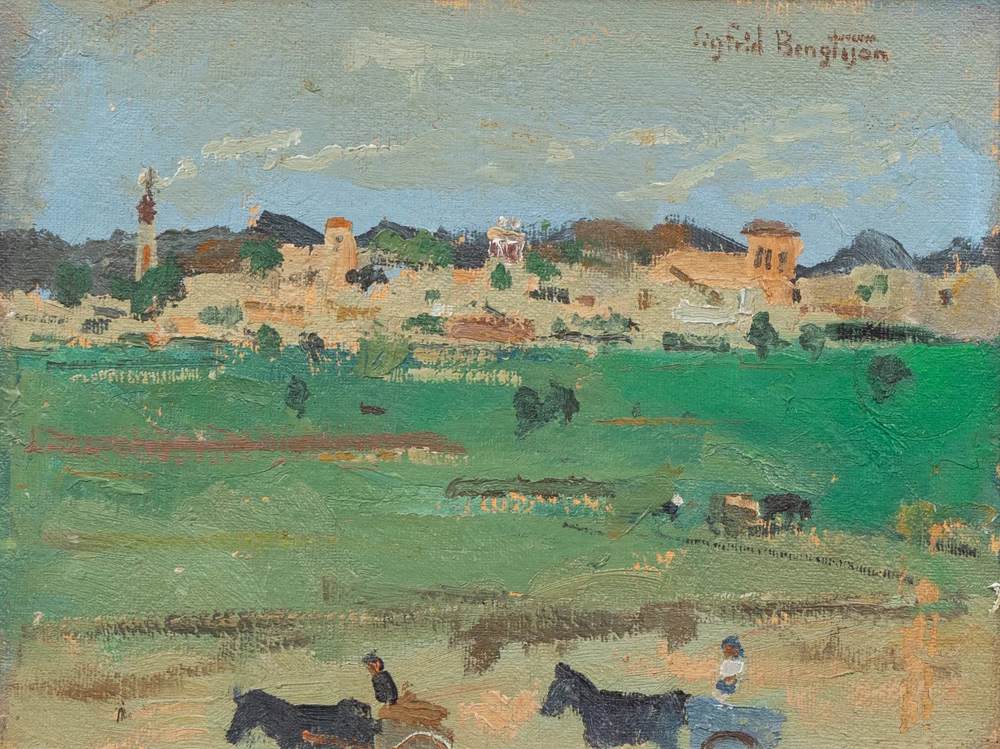SIGFRID BENGTSSON (1898-1985). "Utanför Valencia", Olja på duk, uppklistrad på pannå, signerad och daterad -53. — Paintings — Garpenhus Auktioner