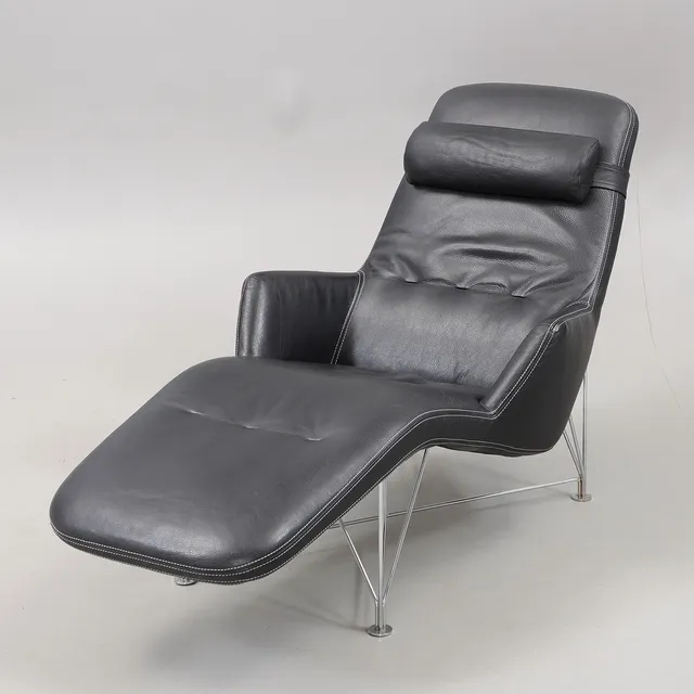 KENNETH BERGENBLAD. Liggfåtölj, dakotaläder/stålrör, "Superspider", DUX.