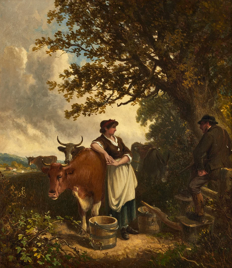 EDWIN L. MEADOWS (England, 1800-tal). "The Keepers Courtship", a tergo signerad och daterad 1882, olja på duk. — Paintings — Crafoord Auktioner Stockholm