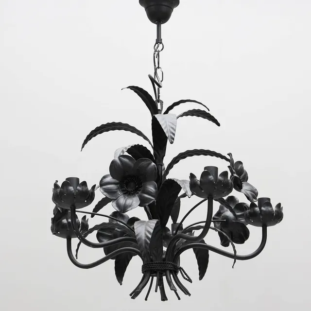 TAKLAMPA, lackad metall, dekorerad med blommor, 1900-tal.