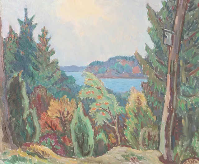 ALBERT ELDH. Sjölandskap, olja på pannå, signerad.