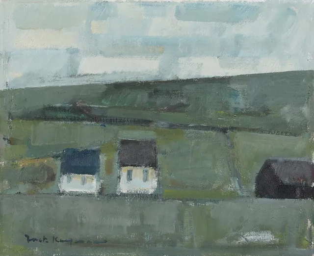 Jack Kampmann: Landscape with houses. Signed Jack Kampmann. Oil on canvas. 38.5×46.5 cm.