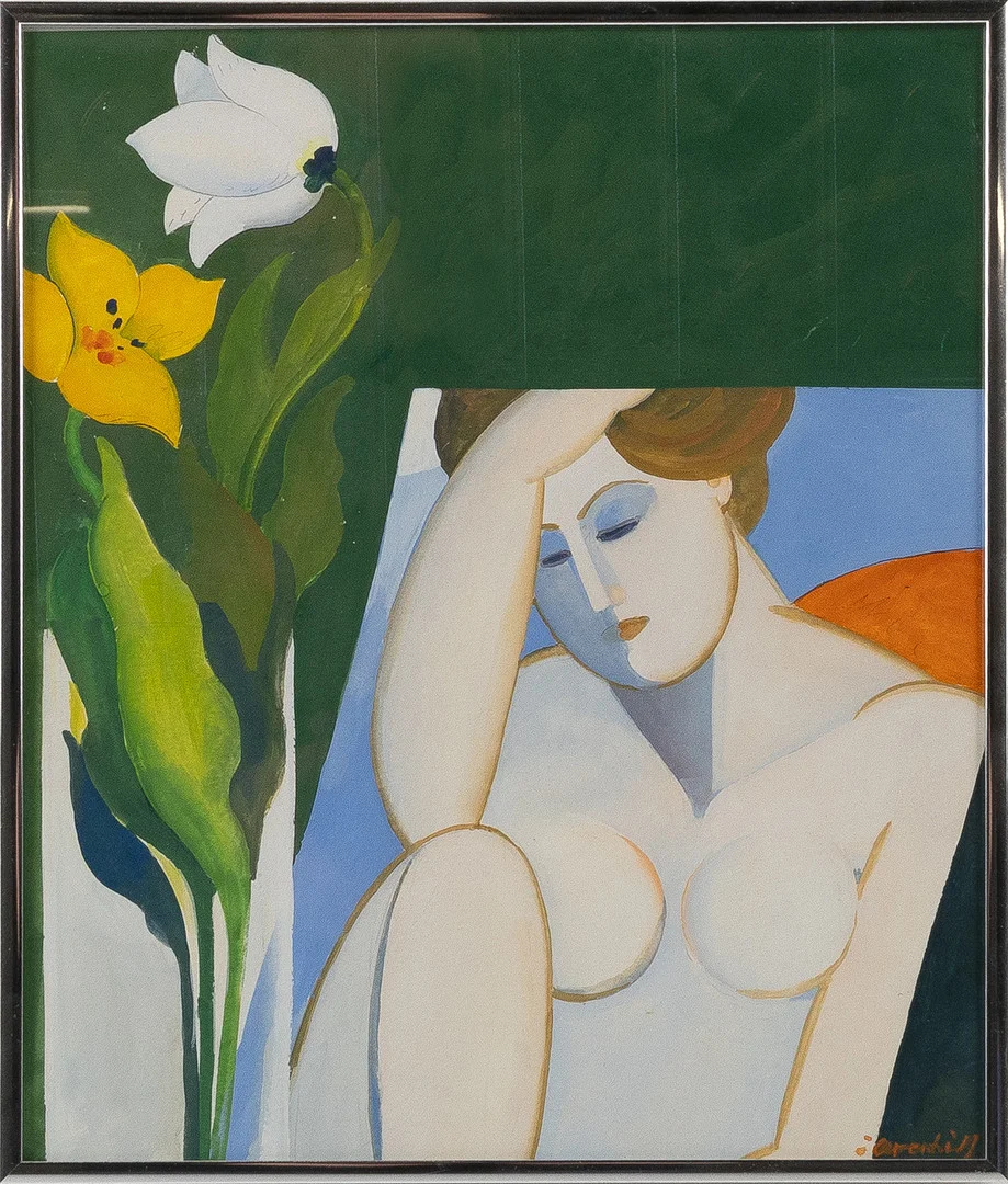 ÅKE ARENHILL. "Spegling 2", gouche. — Paintings — Stockholms Auktionsverk Helsingborg