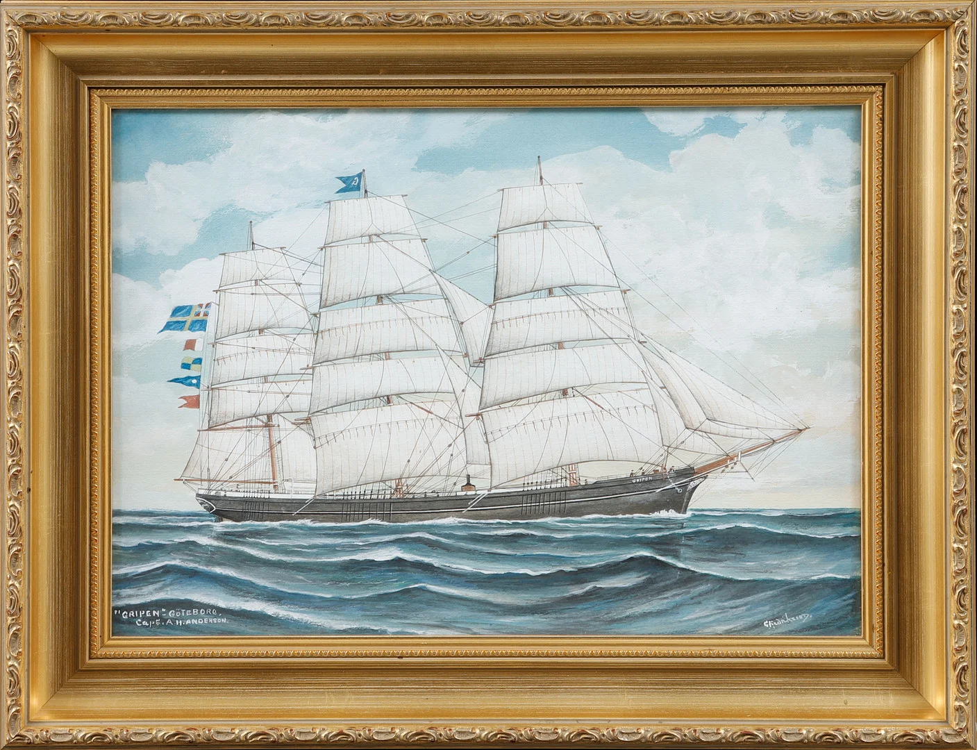 GUSTAF FREDRIKSSON. Skeppsporträtt, "Gripen", Göteborg, gouache, signerad. — Paintings — Göteborgs Auktionsverk