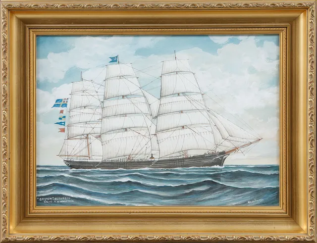 GUSTAF FREDRIKSSON. Skeppsporträtt, "Gripen", Göteborg, gouache, signerad.