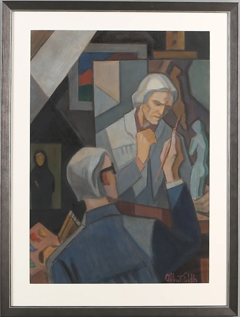ALBERT ELDH. I ateljén, blandteknik, signerad. — Paintings — Auktionshuset Kolonn