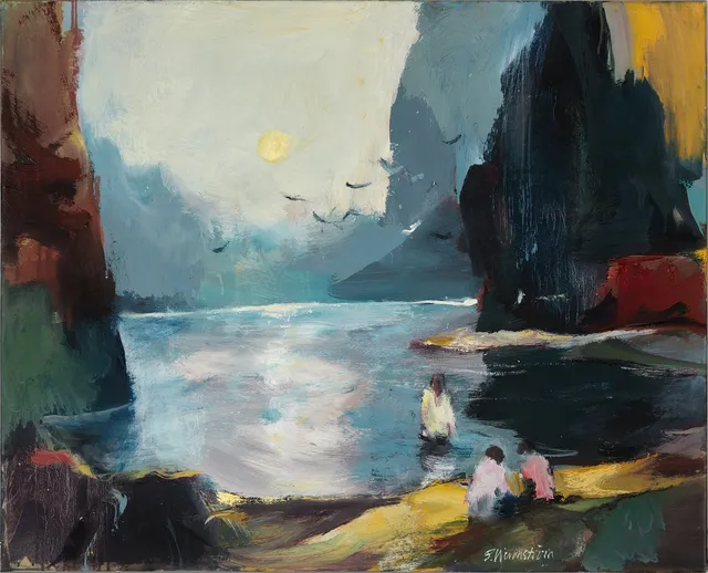 BERNDT WENNSTRÖM (född 1945). Badscen, signerad, olja på duk.