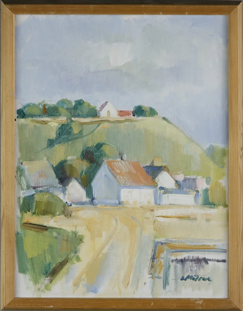 LENNART MÖLLER. Olja på duk, möjligen kyrkbacken på Ven, signerad. — Paintings — Höganäs Auktionsverk
