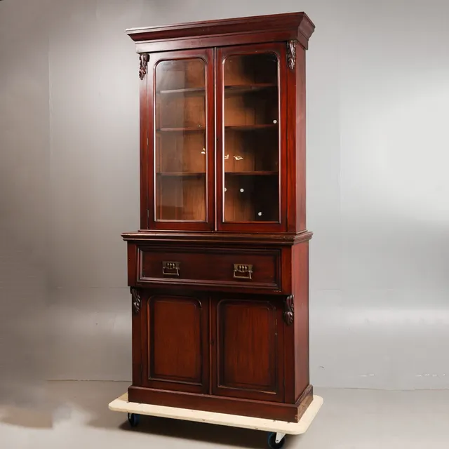 A LATE VICTORIAN MAHOGANY GLAZED SECRETAIRE BOOKCASE.