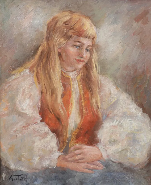 ALEXANDER TOLSTOY. Kvinnoporträtt, olja på duk, signerad.