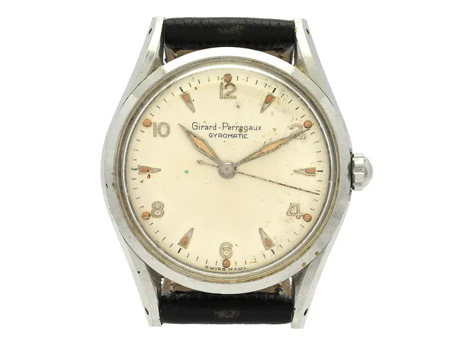 GIRARD-PERREGAUX, Gyromatic, Cal 08 BE, Verk nr. 711, Boett nr. 6169-2704 / 61692704 R, herrur, 34 mm, stål, automatisk, plexiglas, skadad urtavla, defekt, ca 1955.